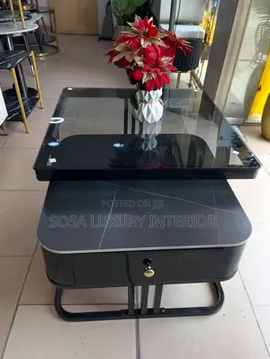 Modern Black Glass Top Centre Table With Drawer