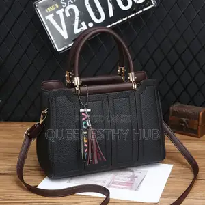 Premium Striped Pu Leather Tote Bag With Tassel Secure Hasp