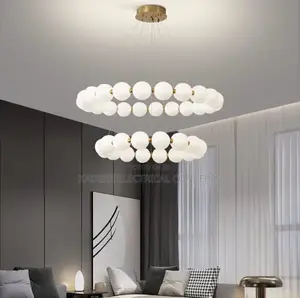 Luxury Led Chandelier Cream Pearl Circle Pendant Light Home Room