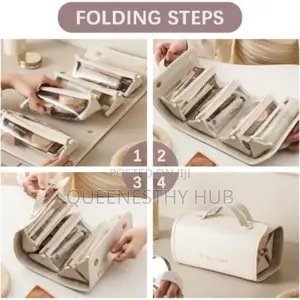 4-in-1 Waterproof Leather Cosmetic Organizer Bag, Foldable Makeup Case