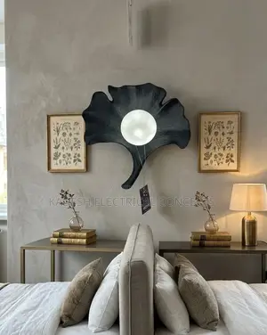 Modern Wood Grain Carbon Steel Led Wall Lamps Ginkgo Biloba Leaf