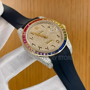 Rolex Quality Luxury Men Iced Head Automatic Engine Wristwatch
