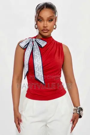 Red Asymmetric Scarf-Tie Top