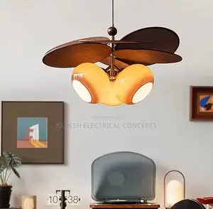 Creative Fabric Leaves Pendant Light Home Art Deco Coffee White Glass