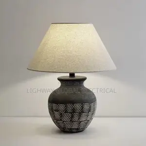 Vintage Ceramic Base Japanese Fabric Table/Desk Lamp