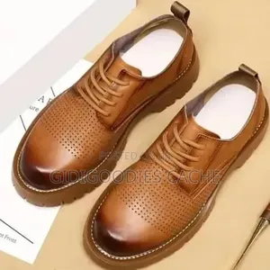 Tan Perforated Chunky Derby Shoes Size 41-47