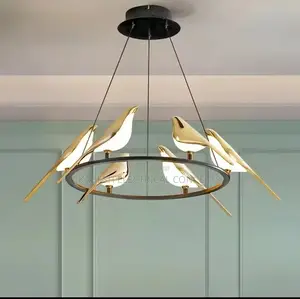 Modern Led Gold Magpie Bird Ceiling Chandelier for Dining Room Ring