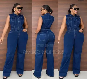 Quality Beautiful Fitted Denim Jumpsuit With Open Button