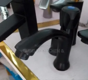 Matte Black Basin Tap 2 Handle - Curved Spout Bathroom Faucet`