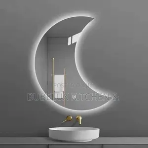 Moon Shape Led Bathroom Mirror - Touch Sensor Backlit Vanity Mirror`