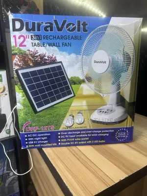 Duravolt 12” Rechargeable Table/Wall Fan With Solar Panel and Led Bulb