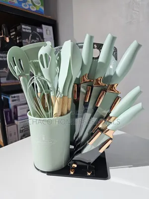 Silicone Spoon Set With Matching Knives and Chopping Board