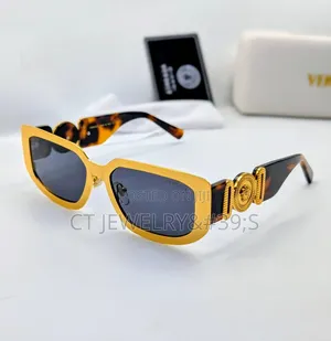 Versace Rectangular Sunglasses Gold Frame Medusa Logo With Boxed Case