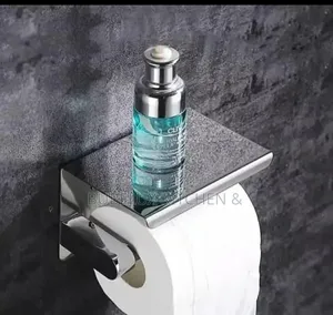 Chrome Toilet Roll Holder + Shelf - Wall Mount Tissue Holder For