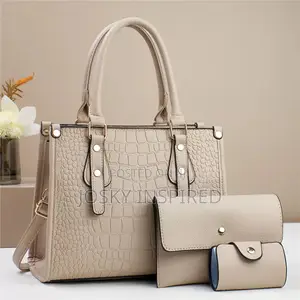 Apricot Croc Leather Ladies Stylish Hand Bag 3 in 1 Crocodile Bag