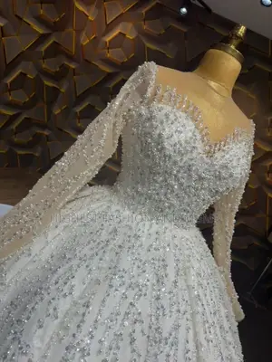 Long-Sleeve Beaded Wedding Dress With Illusion Neckline – Style 921
