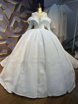 Off-Shoulder Sleeve Wedding Dress With Beaded Bodice – Style 932