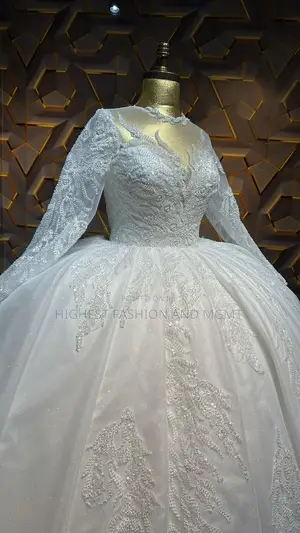 Shiny Long-Sleeve Wedding Dress With Lace Embroidery – Style 893