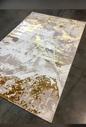 Luxury Gold Splash Abstract Rug – Metallic Shimmer Distressed Design