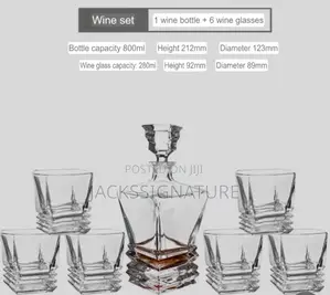 European Crystal Decanter + 5 Whiskey Glasses Set