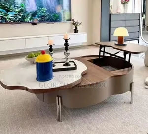 Cloud Shape Lift-Top Center Table – Marble Insert, Hidden Storage
