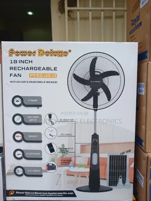 Power Deluxe 18" Rechargeable Fan With Solar Panel