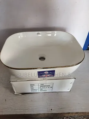 White Gold Countertop Basin - Rectangular Vessel Sink 51x41x16cm