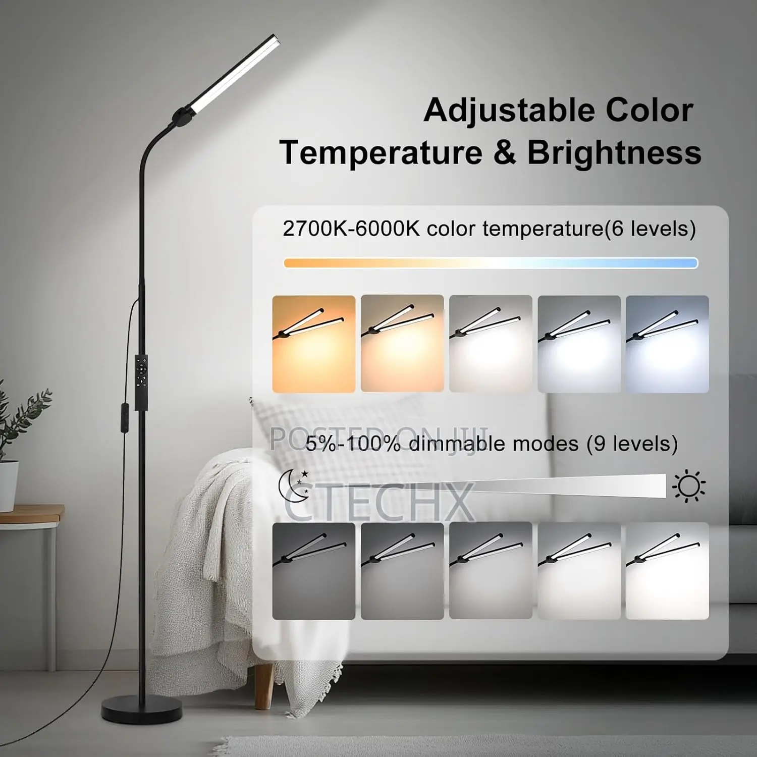 Led Floor Lamp Remote Gesture Control With Double Head, Adjustable