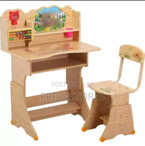Kids Adjustable Wooden Study Desk Chair Set With Abacus