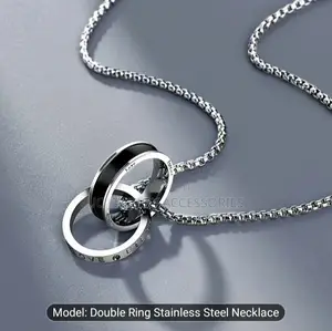 1pc Hip Hop Double Ring Stainless Steel Pendant Necklace