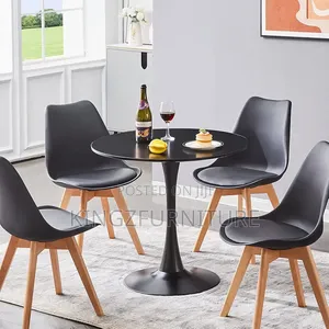 32" Tulip Design Modern Pedestal Table With Four Chairs