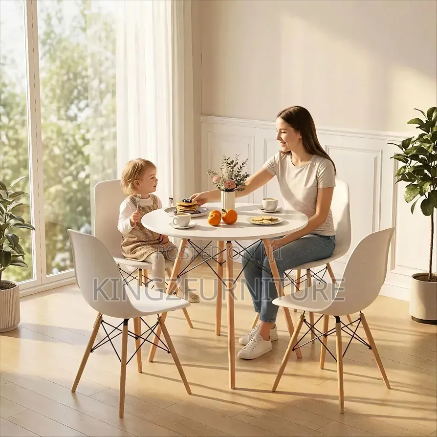 White Tangkula Round Dining Table Set for 4