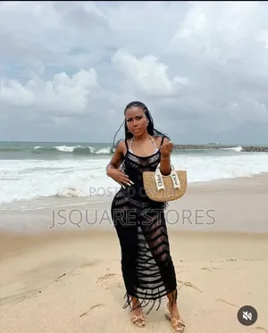 Knitted Beach Cover. Available Only in Black Colour. Free Size