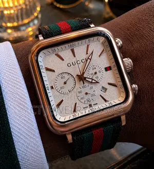 Luxury Gucci Watch Rose Gold Case Paired With Green and Red Striped