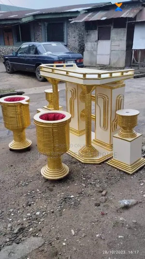 Pulpit With 2 Flower Vase and Offering Drum What Do You Want Today