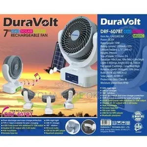 Duravolt 7" 4 in 1 Solar Rechargeable Fan + 2 Bulbs and Fm Radio