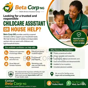 Hire Verified Childcare Assistants House Helps Available In Lagos