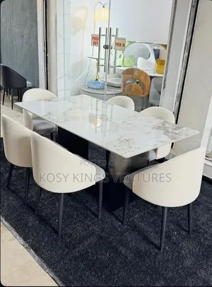Luxurious Marble Top 6 Seater Dining Set With Leather Chairs