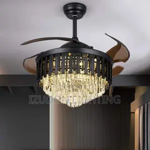Luxury Black Crystal Fan Chandelier Light