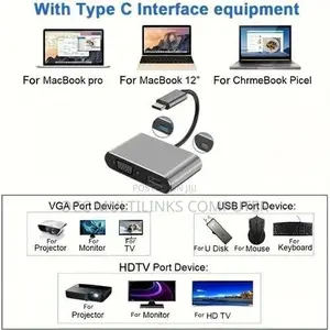 4in1 Adapter Type-C Hub Pd100w+Usb3.0+Hdmi+Vga