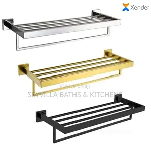 Wall-Mounted Bathroom Towel Rack With Storage Shelf Hanging Bar