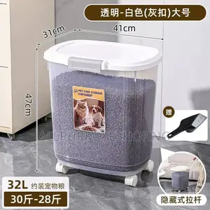 32l Transparent Rice Bucket With Wheel