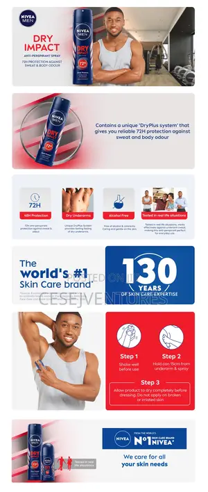 Nivea Dry Impact Anti-Perspirant Spray for Men, 72h - 200ml