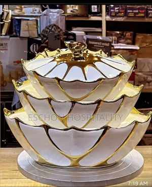 Luxury Gold and White Serving Dish Set = 3 Set