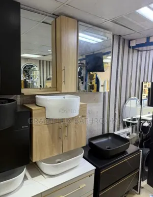 Wall-Mounted Oak Bathroom Vanity With Vessel Sink, Mirror Cabinet