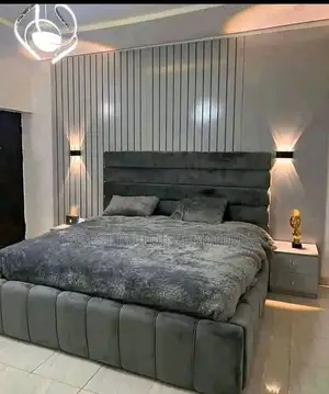 Luxury Charcoal Grey Upholstered Platform Bed