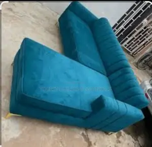 Modern Teal Blue L-Shaped Sectional Sofa With Gold Legs