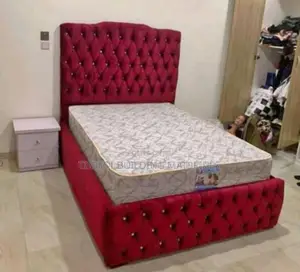 Luxury Burgundy Velvet Bed Frame With Crystal Tufting