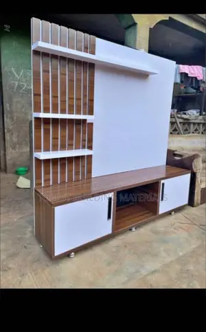 Modern Two-Tone Tv Stand / Entertainment Unit With Shelves