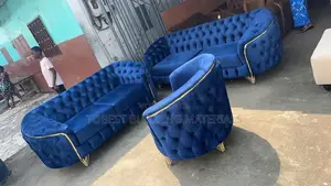 Luxury Royal Blue Velvet Sofa Set With Gold Trim